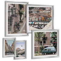 BILDER SET 5er Set - 50x50 cm & 20x30 cm & 40x60 cm Silberner Rahmen - Elegante Muster auf Steinen - Silberfarben, Kunststoff (40/60cm) - TULUP