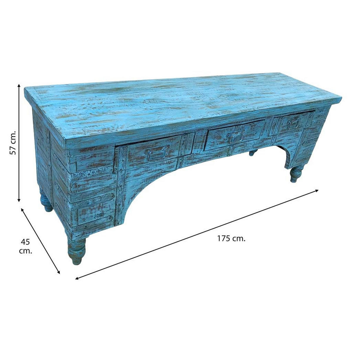 TV-LOWBOARD aus Holz, 175x45x57cm - Blau, Holz (175/57/45cm) - Wanderlust