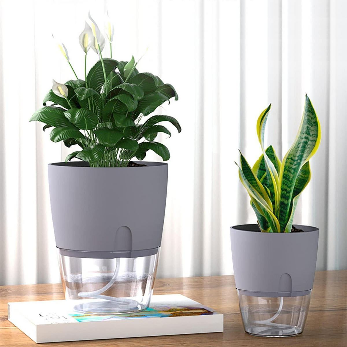 BLUMENTOPF 5er Set mit Bewässerungssystem Grau - Grau, Kunststoff (15.3/18/15.3cm)