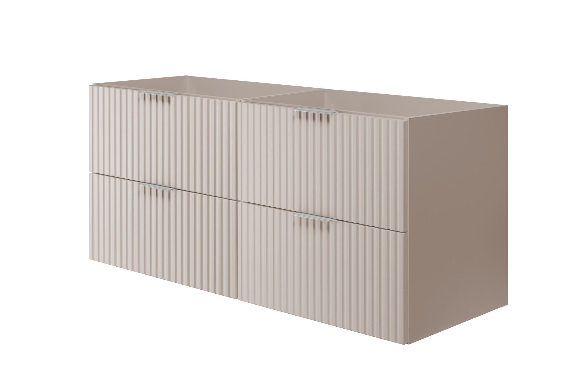 WASCHBECKUNTERSCHRANK, Kaschmir, 120 (2 x 60) x 57 x 46 cm, silberner Griff, ohne Arbeitsplatte - Beige/Silberfarben, Holzwerkstoff (120/57/46cm) - 3XE LIVING
