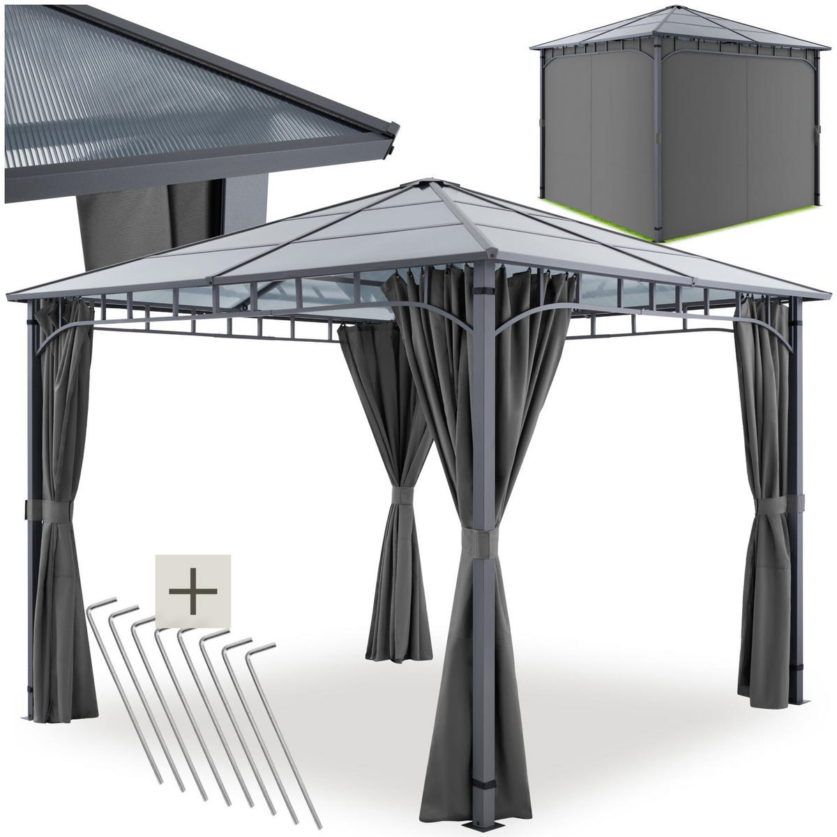 GARTENPAVILLON Caracas, inklusive 8 Heringen, grau - Grau, Metall (300/263/300cm) - tectake