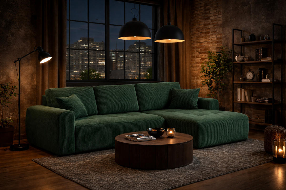 ECKSOFA Mit Schlaffunktion Und Bettkasten L-Form Ivo L, Cordstoff Poso, Grün, Rechts - Grün, Holz (250/142cm) - Kaiser Möbel