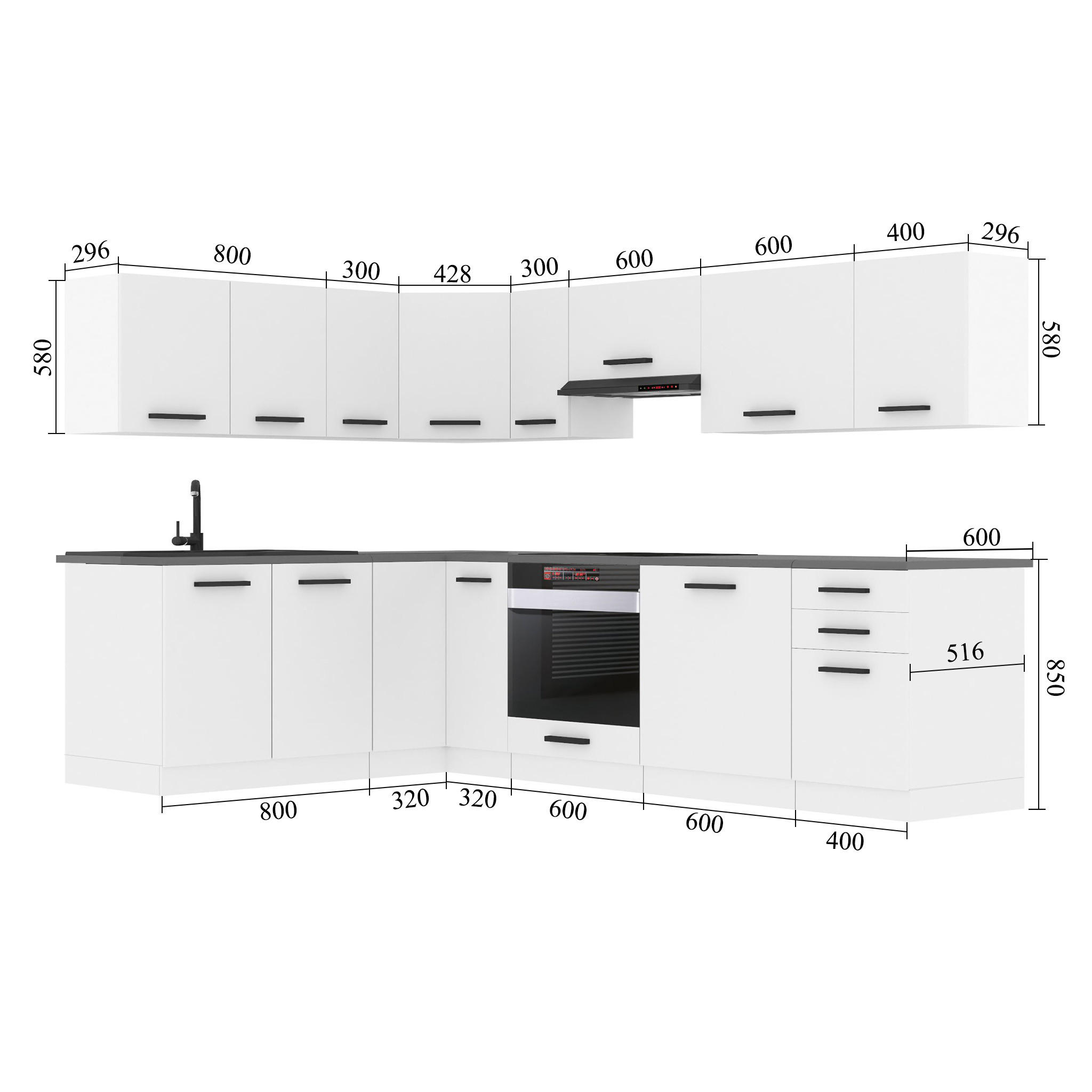 KÜCHE L-Form Janet, ohne Arbeitsplatten, Silber matt - Dunkelgrau, Holz (360/204/60cm) - B BELINI GROUP