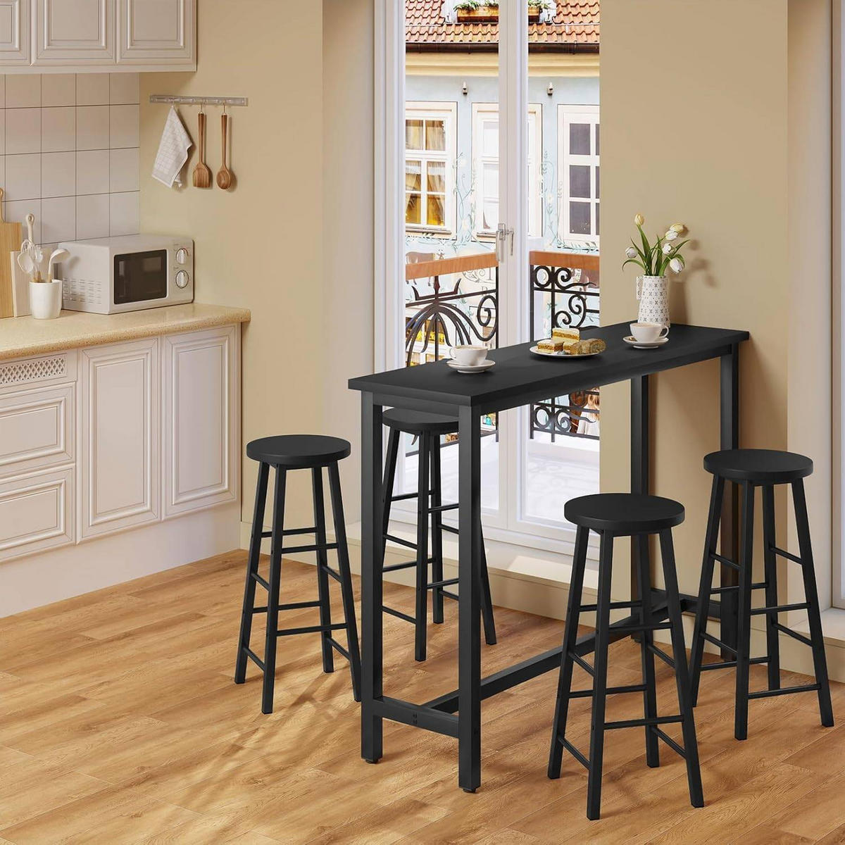 BARTISCH, aus MDF, Helle Eiche, 140x100x40cm - Schwarz, Holzwerkstoff/Metall (40/140/100cm) - Woltu