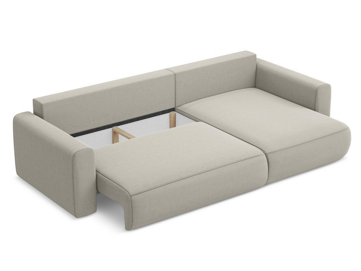ECKSOFA mit Schlaffunktion Samt Stoff Creme - Perlmutt/Creme, Kunststoff/Textil (278/149cm) - Makamii