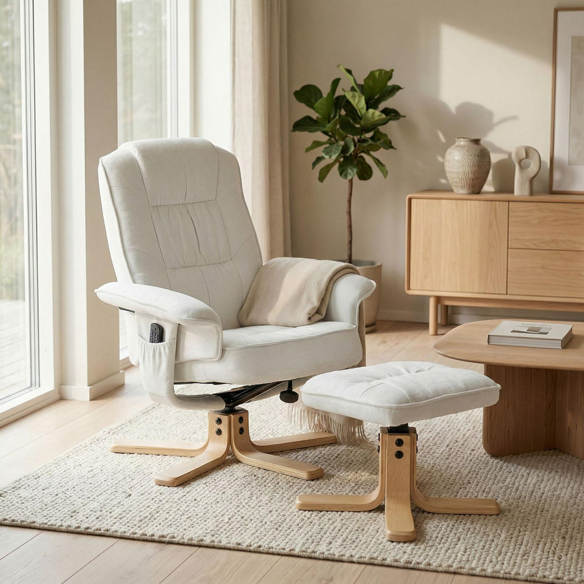 RELAXSESSELSET CHARLY - Weiß, Textil (76/87/61cm) - IDIMEX