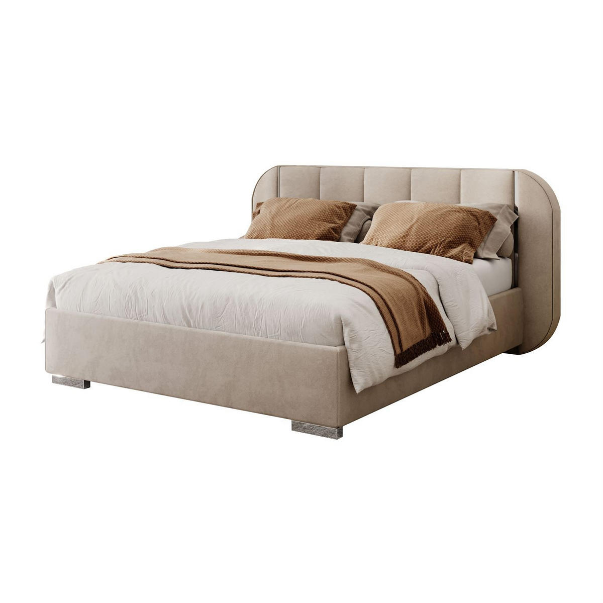 BETT AMARA SILVER 160x200 gepolstert mit Stauraum und Lattenrost, Royal Velvet 180 - Taupe, Textil - Lookway