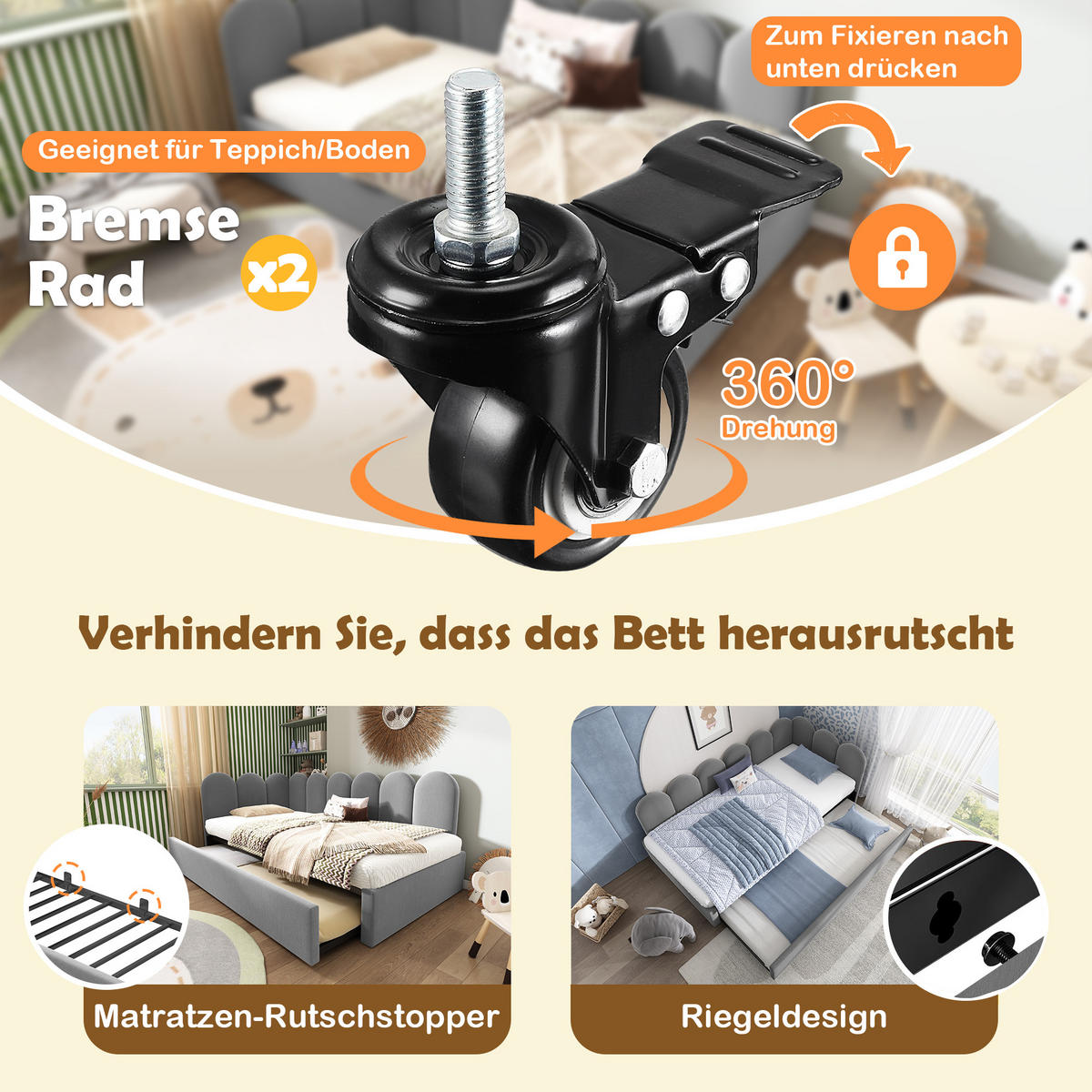 POLSTERBETT 90/200 cm mit Ausziehbett 90/190 cm, Samtbezug, Gitter-Design und Lattenrost, Grau - Grau, Textil (90/200cm) - Redom