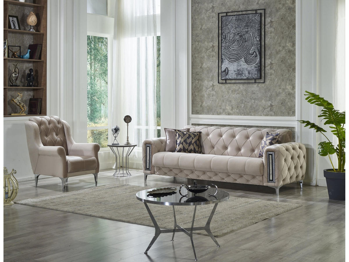SITZGARNITUR Rosario, Beige Stellvariante 3+3 - Beige, Holzwerkstoff/Kunststoff (230/80/90cm)
