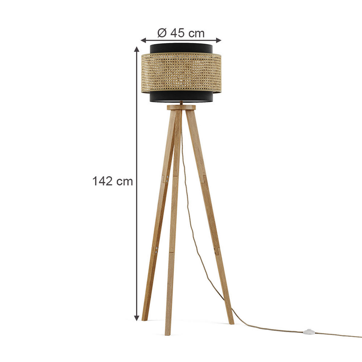 TALNA SVETILKA Morten Ratan/črna - črna, les (45/45/142cm) - Vicco