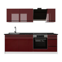 KÜCHENZEILE R-Line, Rot Hochglanz/Weiß, 220 cm Arbeitsplatte Anthrazit - Rot/Weiß, Holzwerkstoff (220/81.6/60cm) - Vicco