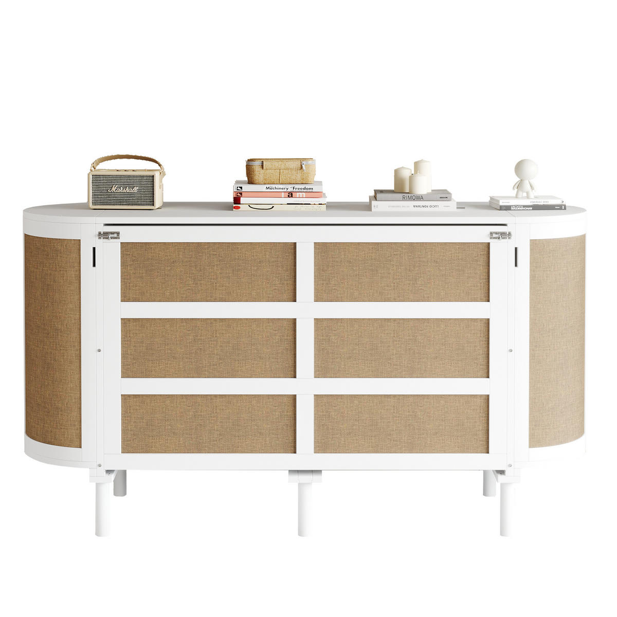 KLAPPBETT 140/200 cm Weiß Rattan-Design mit Lattenrost und Stauraum - Weiß, Holzwerkstoff (140/200cm) - OKWISH