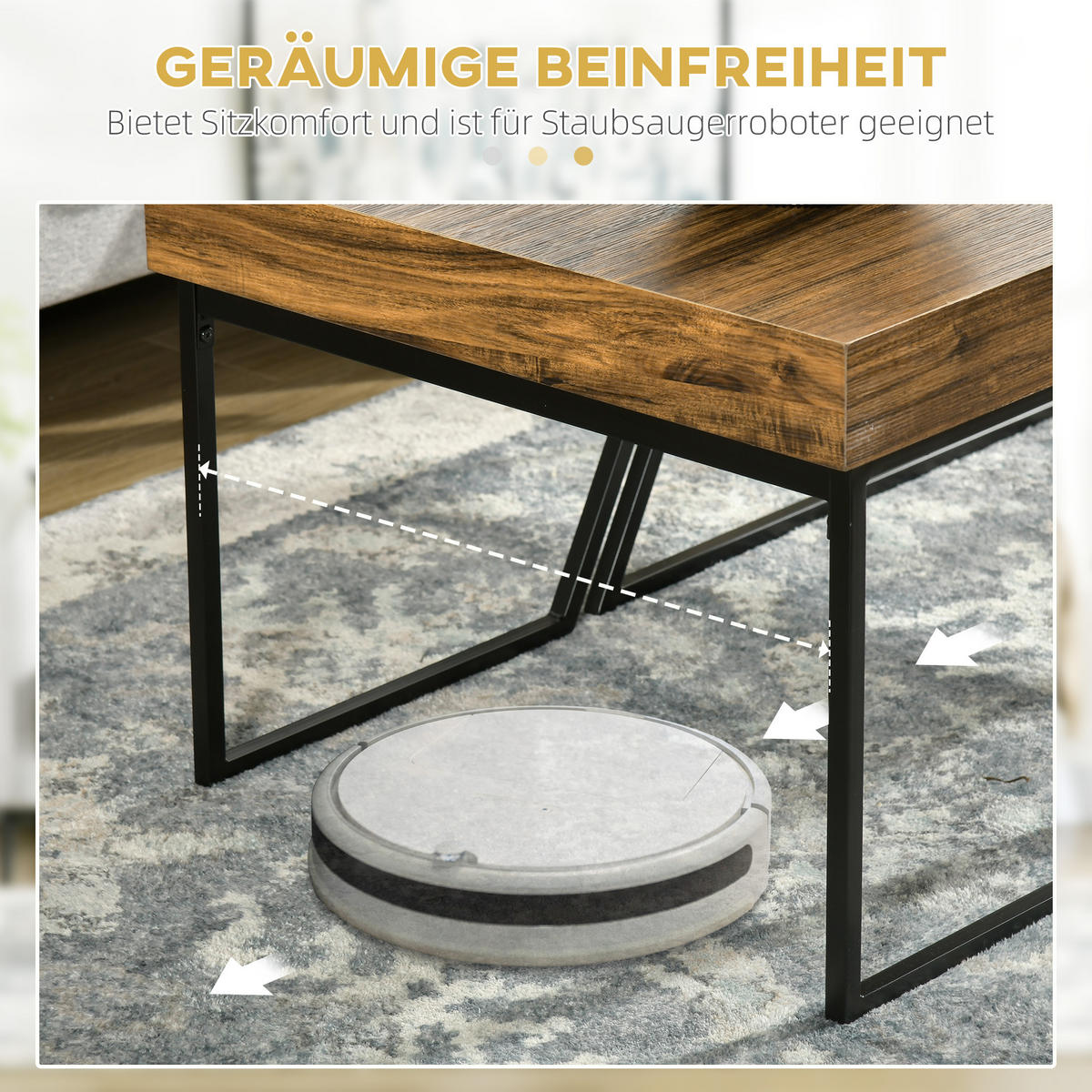 COUCHTISCH 2er Set Beistelltisch mit Stahlrahmen, Geometrischem Industriedesign - Schwarz, Holzwerkstoff/Metall (80/60/42cm) - HOMCOM