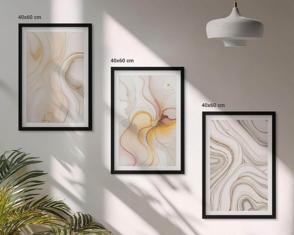 BILDER SET 3er Set - 40x60 cm Schwarzer Rahmen - Abstrakte warme Muster - Schwarz, Kunststoff (40/60cm) - TULUP