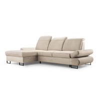 ECKSOFA NANO Beige Velours-Stoff mit Schlaffunktion - Beige, Holz (265/156cm) - MASSENO