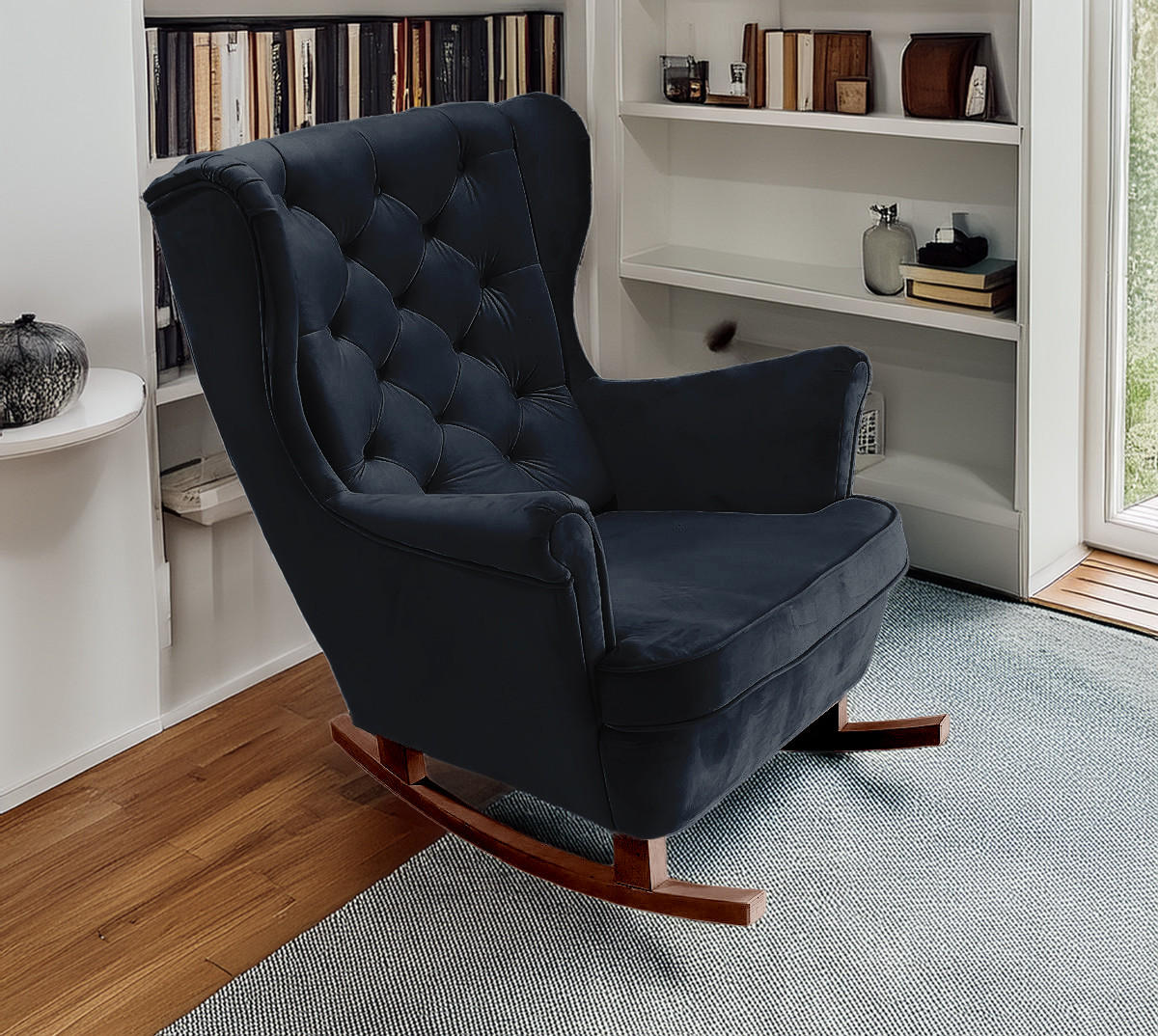 SCHAUKELSESSEL mit gepolstertem Sitz und Armlehnen, 102x81x95 cm, Schwarz_29863 - Brombeere/Braun, Holz/Textil (81/102/95cm) - DomoHome