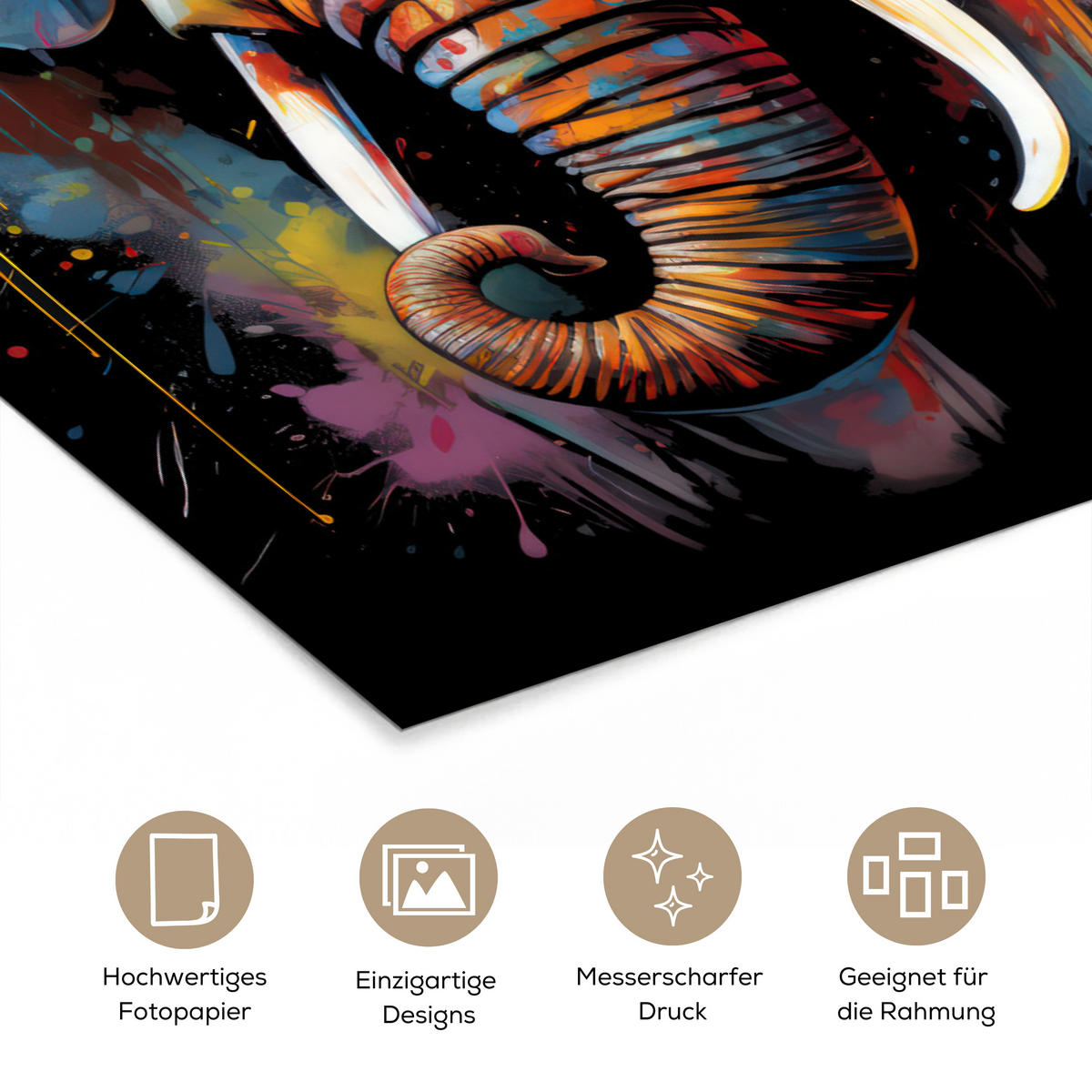 POSTER Elefant - Graffiti - Schwarz - Tiere - Farben 80x120 cm - Schwarz, Papier (80/120/0.1cm) - MuchoWow