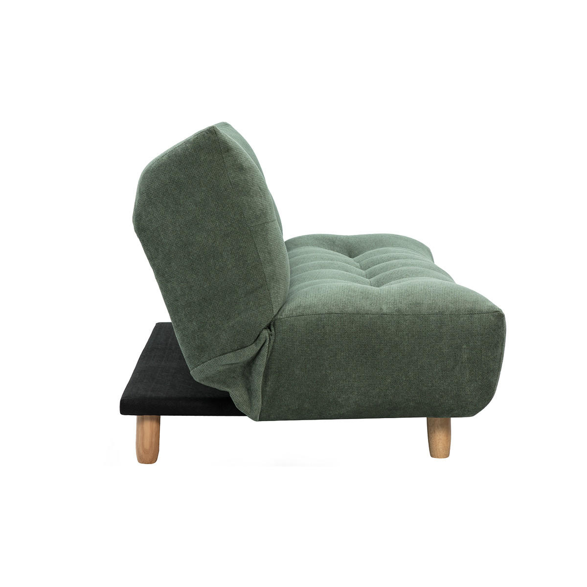 3-SITZER-SOFA mit Schlaffunktion in Khakigrünem Chenille-Stoff und hellem Holz YUMI - Grün, Textil (102/89/189cm) - Miliboo