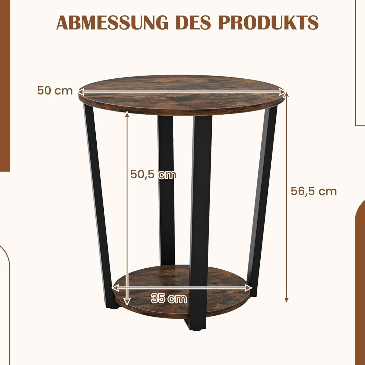 BEISTELLTISCH 56cm Braun - Braun, Holz (50/50/56cm) - COSTWAY
