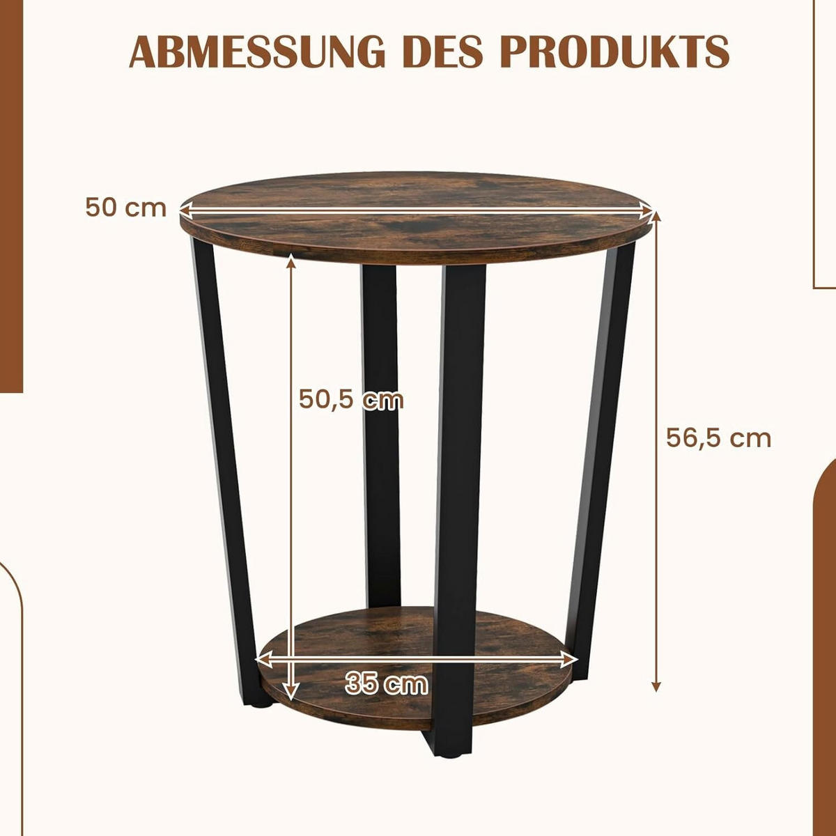 BEISTELLTISCH 56cm Braun - Braun, Holz (50/50/56cm) - COSTWAY
