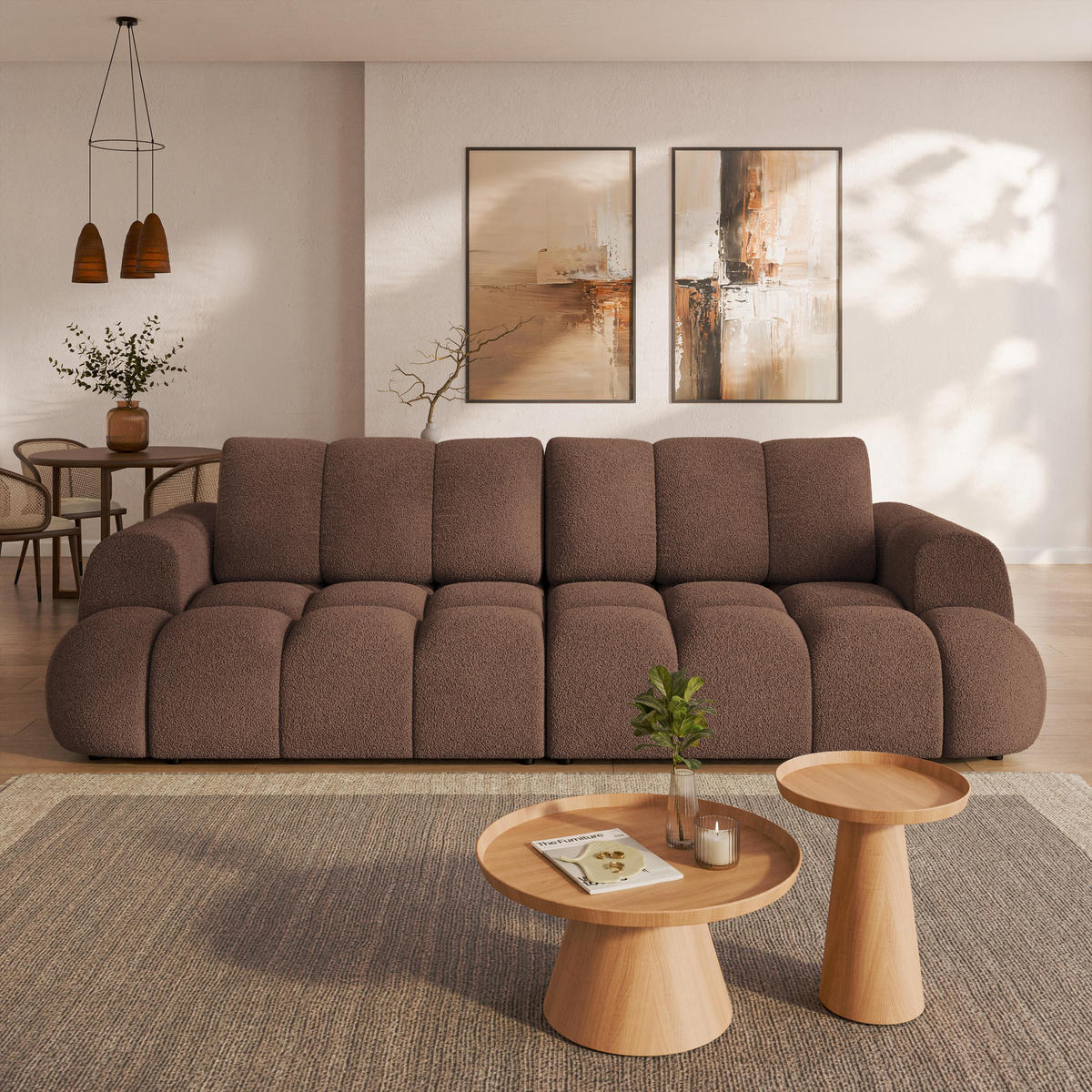 BETTSOFA DAFNE Braun Bucle-Stoff mit Schlaffunktion - Braun, Textil (300/88/113cm) - MASSENO