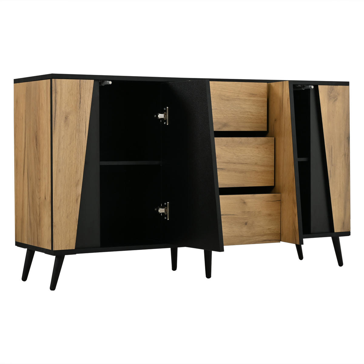 SIDEBOARD 120/40/70 cm mit 2 Türen, 3 Schubladen und verstellbaren Einlegeböden in Holzoptik-Schwarz - Schwarz/Naturfarben, Holzwerkstoff (120/70/40cm) - CHICFURN