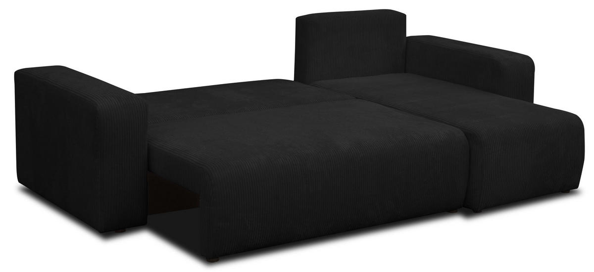 ECKSOFA LUNA mit Schlaffunktion und Bettkasten Cord-Stofff (Schwarz) - Schwarz, Textil (244/142cm) - VENASI MÖBEL