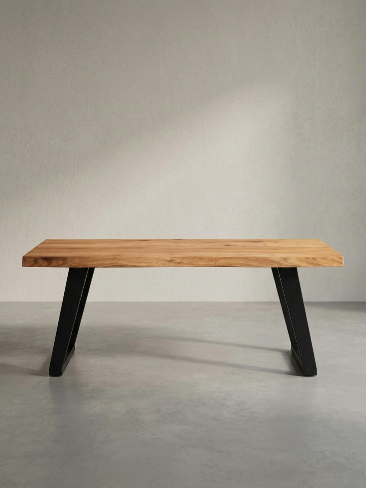 COUCHTISCH Braun Akazie Massivholz Baumkante 120x60x46 cm, Metallbeine U-Form - Schwarz/Akaziefarben, Holz/Metall (60/120/46cm) - KADIMA DESIGN
