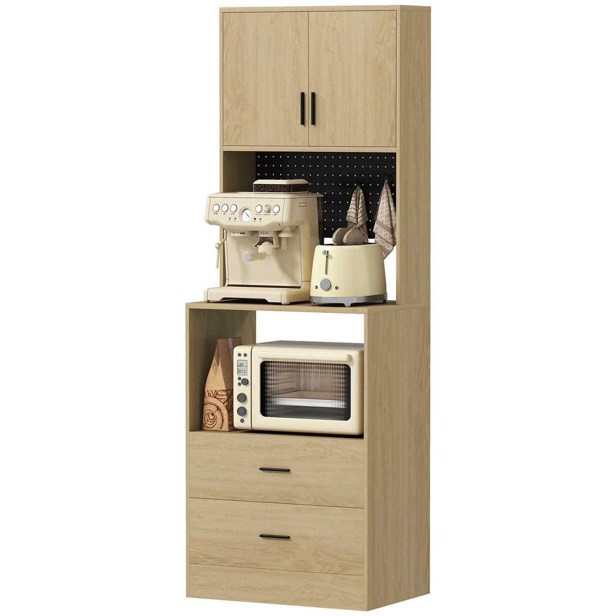 MIKROWELLENUNTERSCHRANK DE-11319 2 Türen, 2 Schubladen Natur - Naturfarben, Holzwerkstoff (40/170/60cm) - ComfortXL