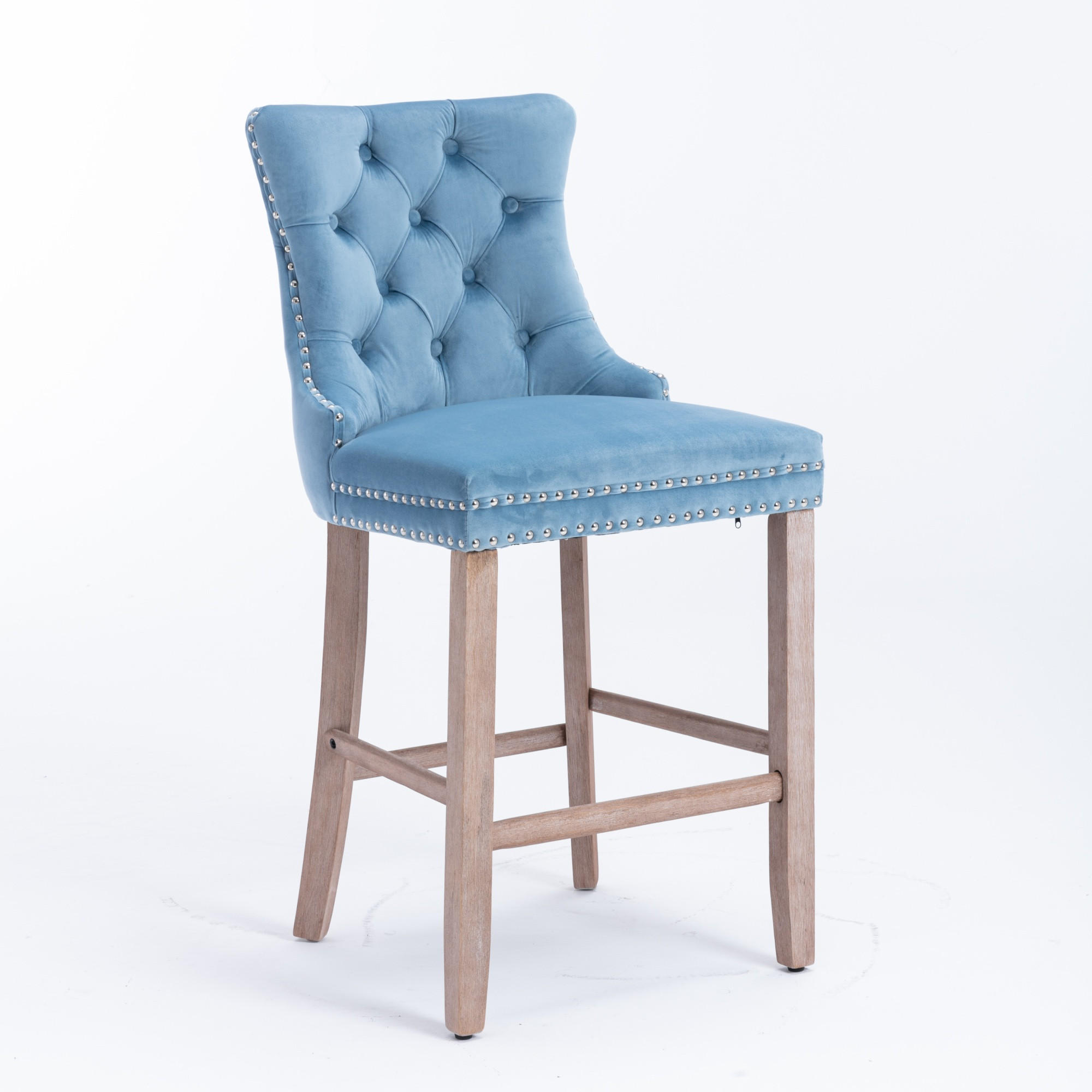 BARHOCKER 2er-Set aus Samt mit Holzbeinen, Hellblau - Hellblau, Textil (60/103/50cm)
