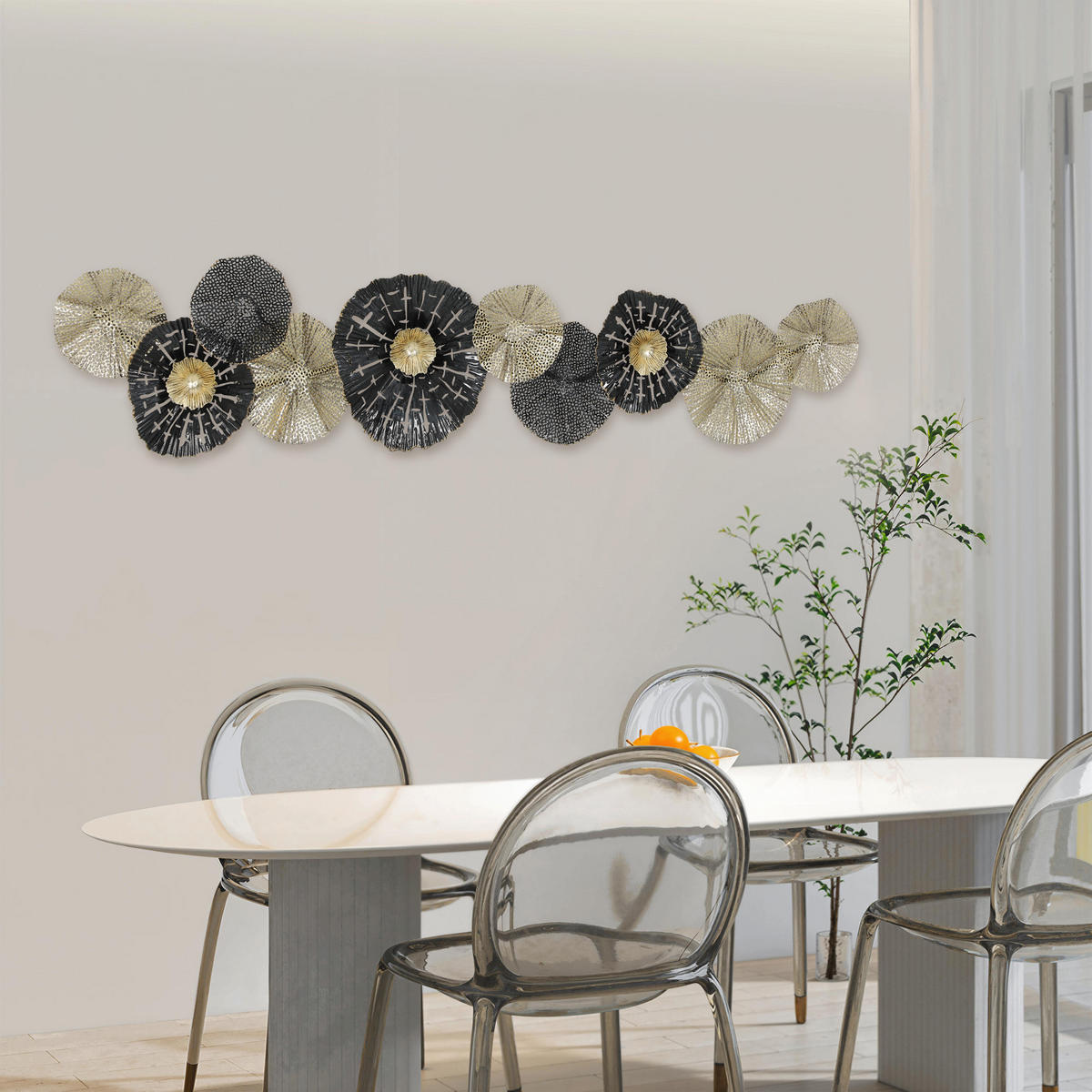 WANDBILD DE-08854 mit Metallrahmen, Kreis-Scheiben-Design Schwarz - Schwarz, Metall (7/29/134cm) - ComfortXL