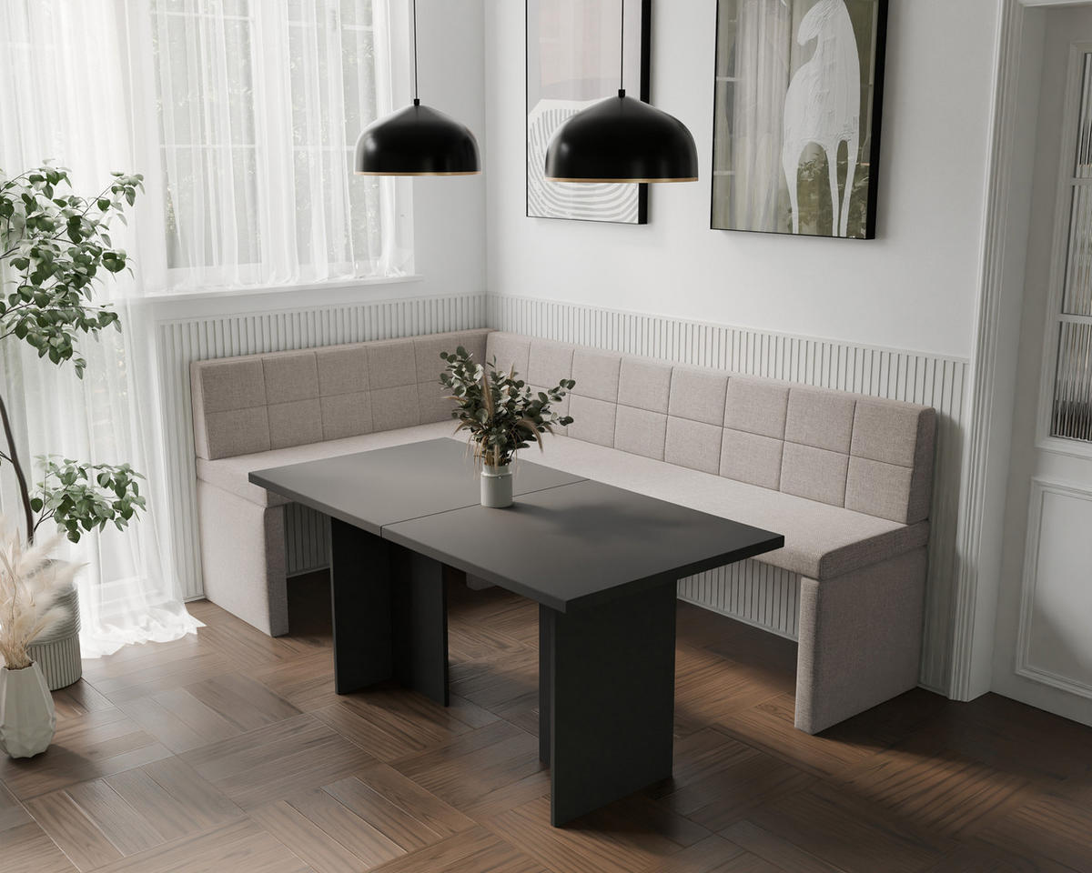 ECKBANK links MELVIN Webstoff, 128/168 cm Creme - Creme, Holz/Textil (128/168cm) - Idohome