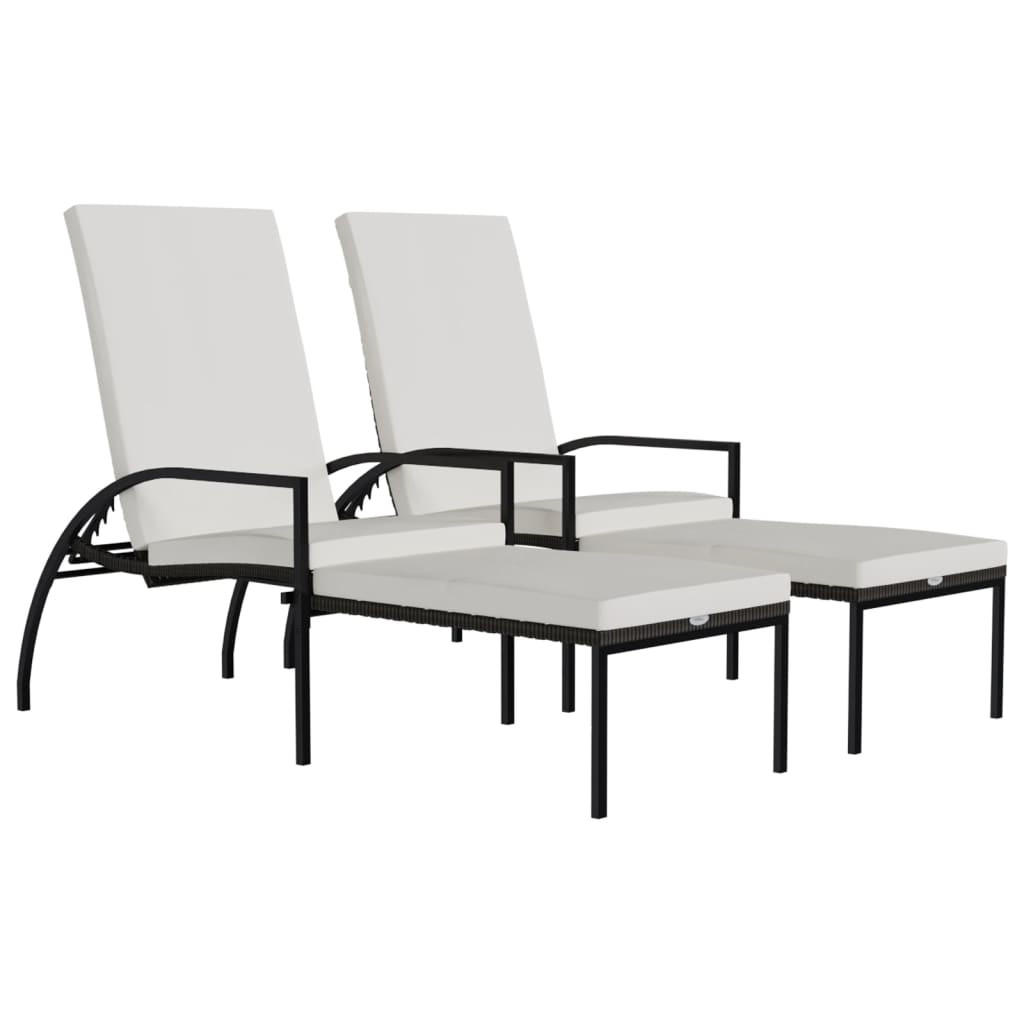 SONNENLIEGEN 2 Stk. mit Fußhocker PE-Rattan Braun - Braun, Kunststoff (60/102/195cm) - furnicato