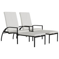 SONNENLIEGEN 2 Stk. mit Fußhocker PE-Rattan Braun - Braun, Kunststoff (60/102/195cm) - furnicato