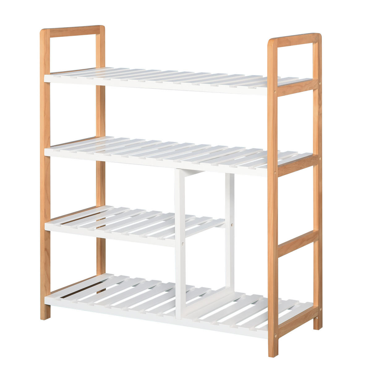 SCHUHREGAL Weiß Natur Kiefernholz MDF mit 4 Ebenen 1 Stück - Weiß, Holzwerkstoff (68/78/26cm) - PANGIVO