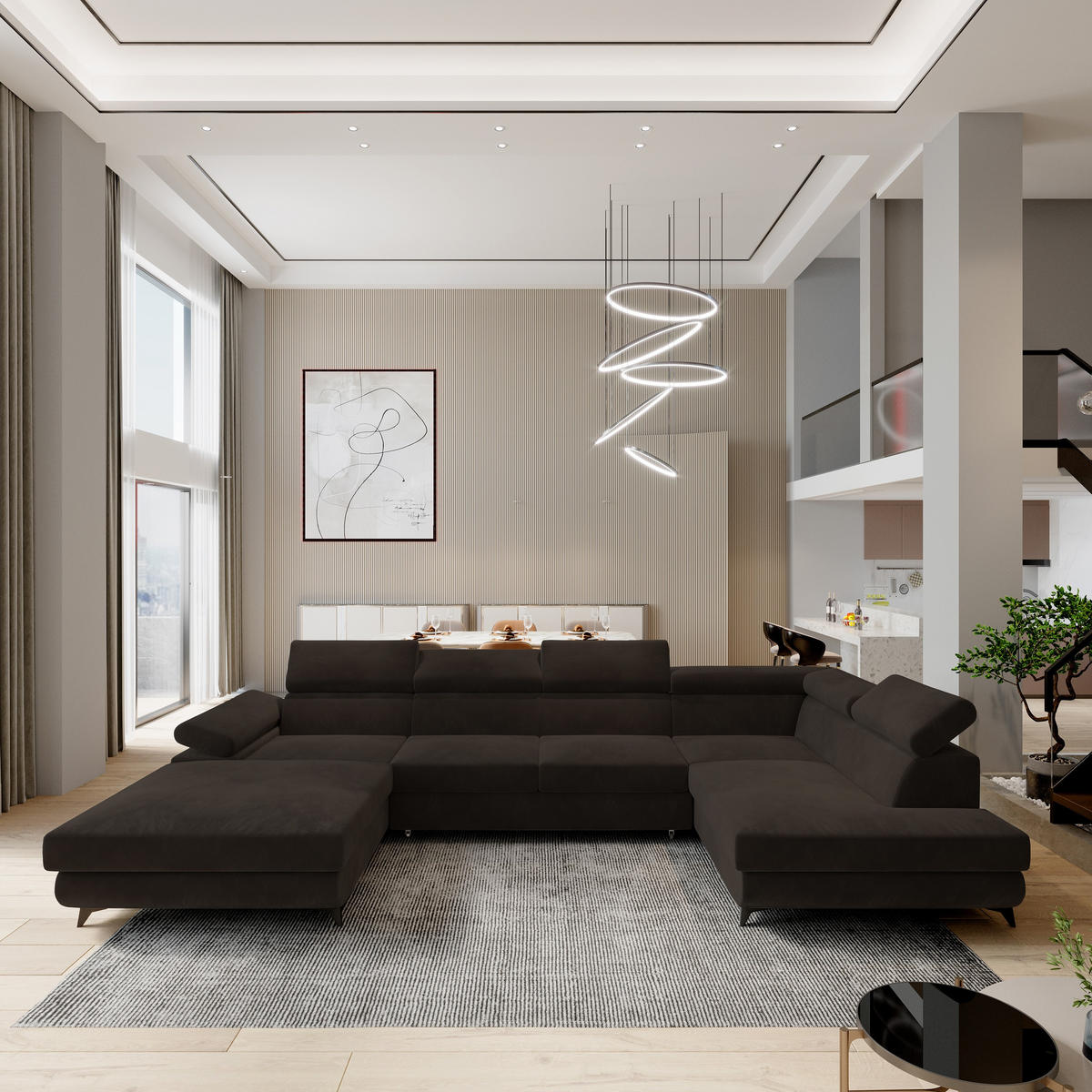 ROHOVÁ SEDAČKA RUBANO hnědá - černá/hnědá, kov/dřevo (339/190cm) - MASSENO