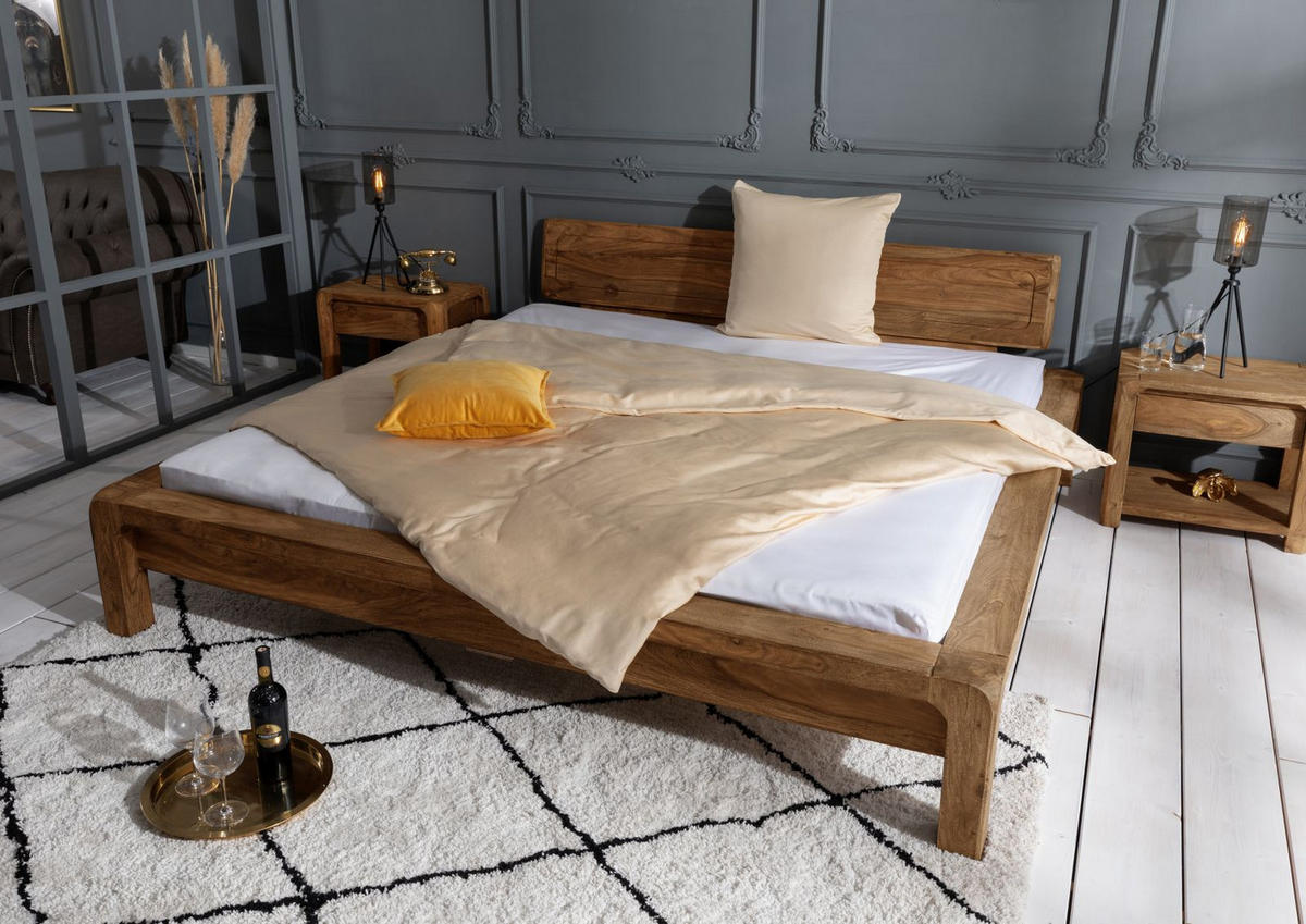 BETT Massivholz Sheesham 160 x 200 x 80 braun BUENO #003 - Braun, Holz (160/200cm) - Massivmoebel24