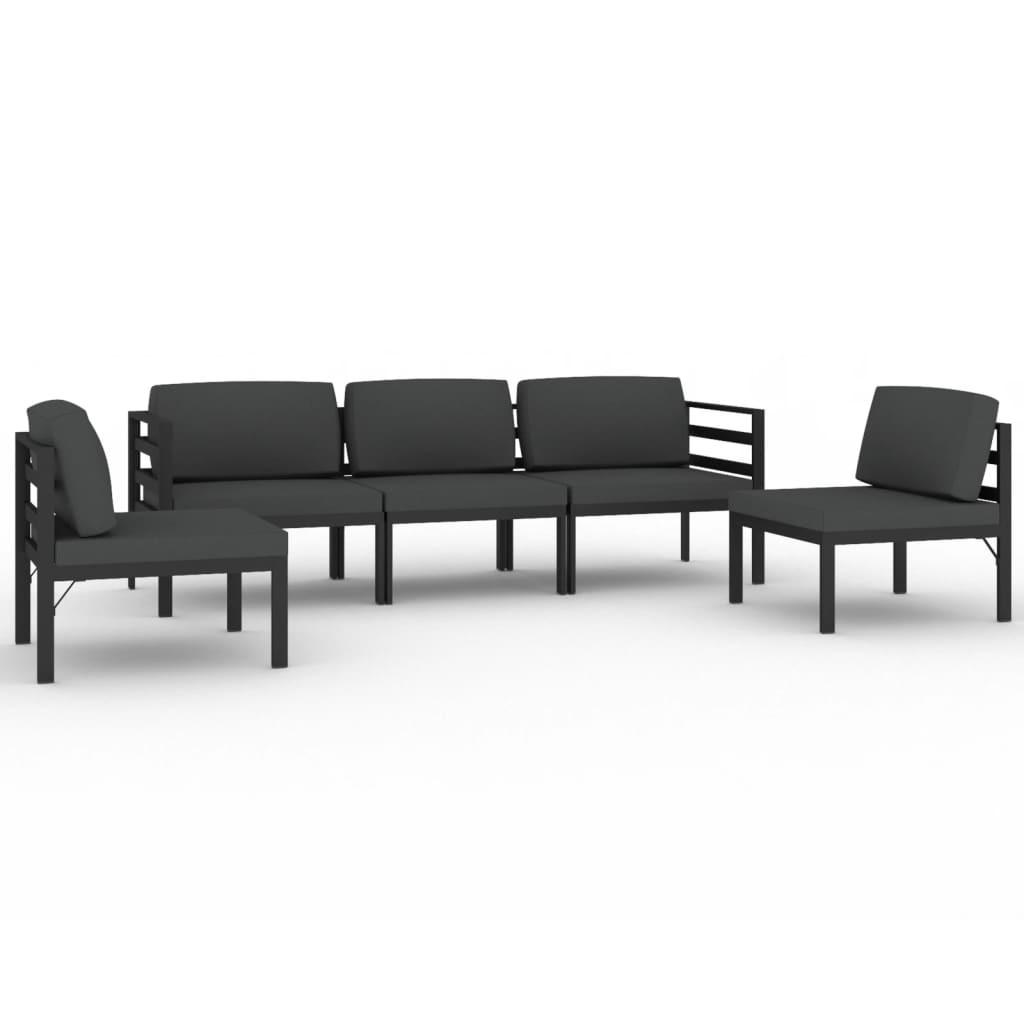 GARTEN-LOUNGE-SET 5Er Set Mit Kissen Aluminium Anthrazit - Anthrazit, Metall - vidaXL