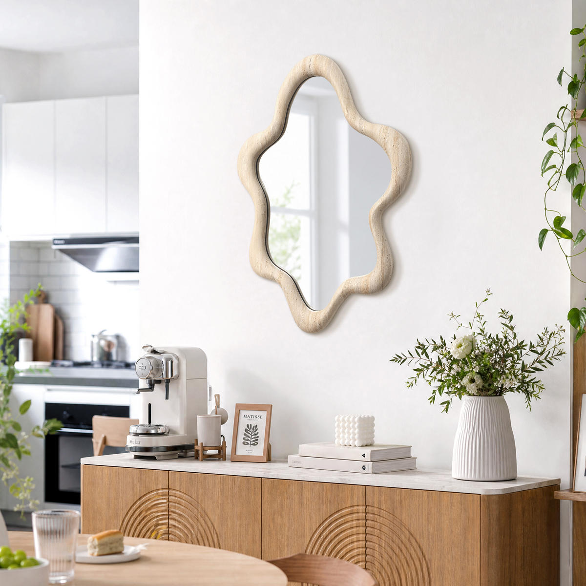 SPIEGEL Asymmetrischer mit Holzrahmen 70×50 cm - Beige, Glas/Holz (50.5/4.5/70cm)
