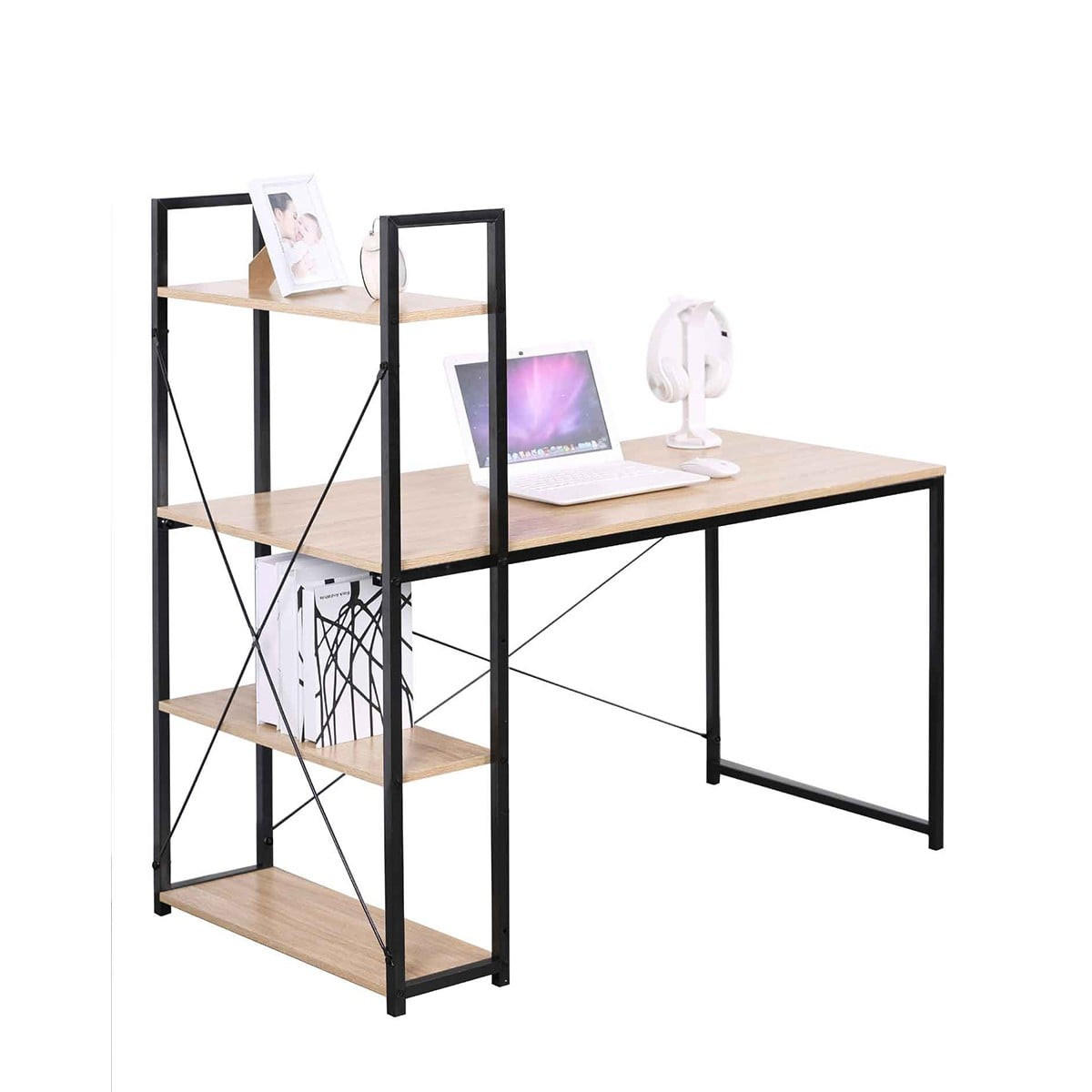 SCHREIBTISCH L120cm mit 4 Regalen im Industrial-Stil - Apfelbaumfarben, Holzwerkstoff (120/60/120cm) - Calicosy