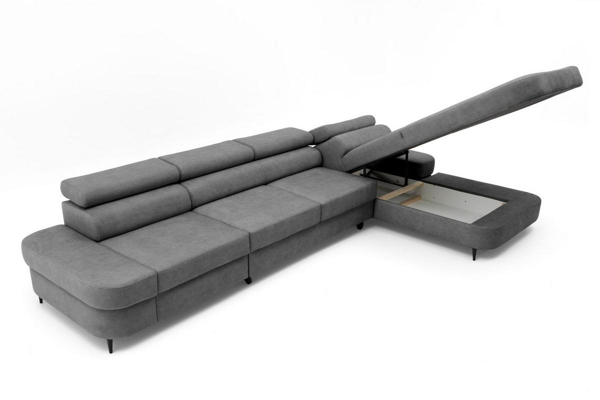 ECKSOFA JAZZ MAXI Rechts mit Schlaffunktion 125x195 Velours Dunkelgrau - Dunkelgrau/Schwarz, Holz/Textil (203/350cm) - Muffo