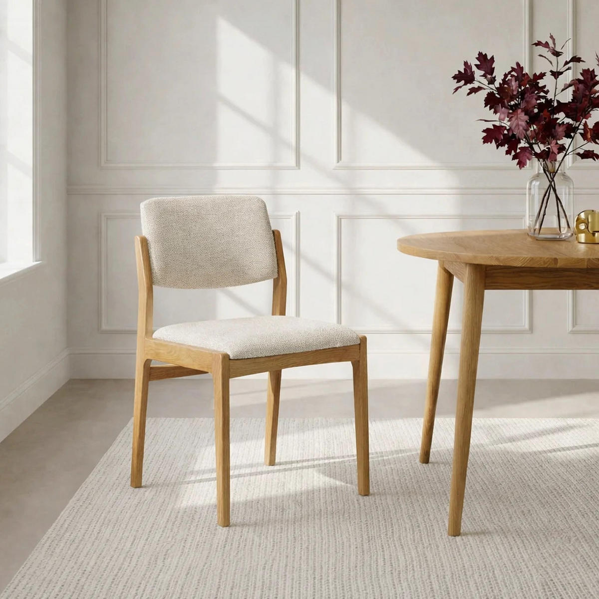 ESSZIMMERSTUHL Oslo 2er Set, Natur Eiche + beiger Stoff - Beige, Holz (52/83/45cm) - WOODEK