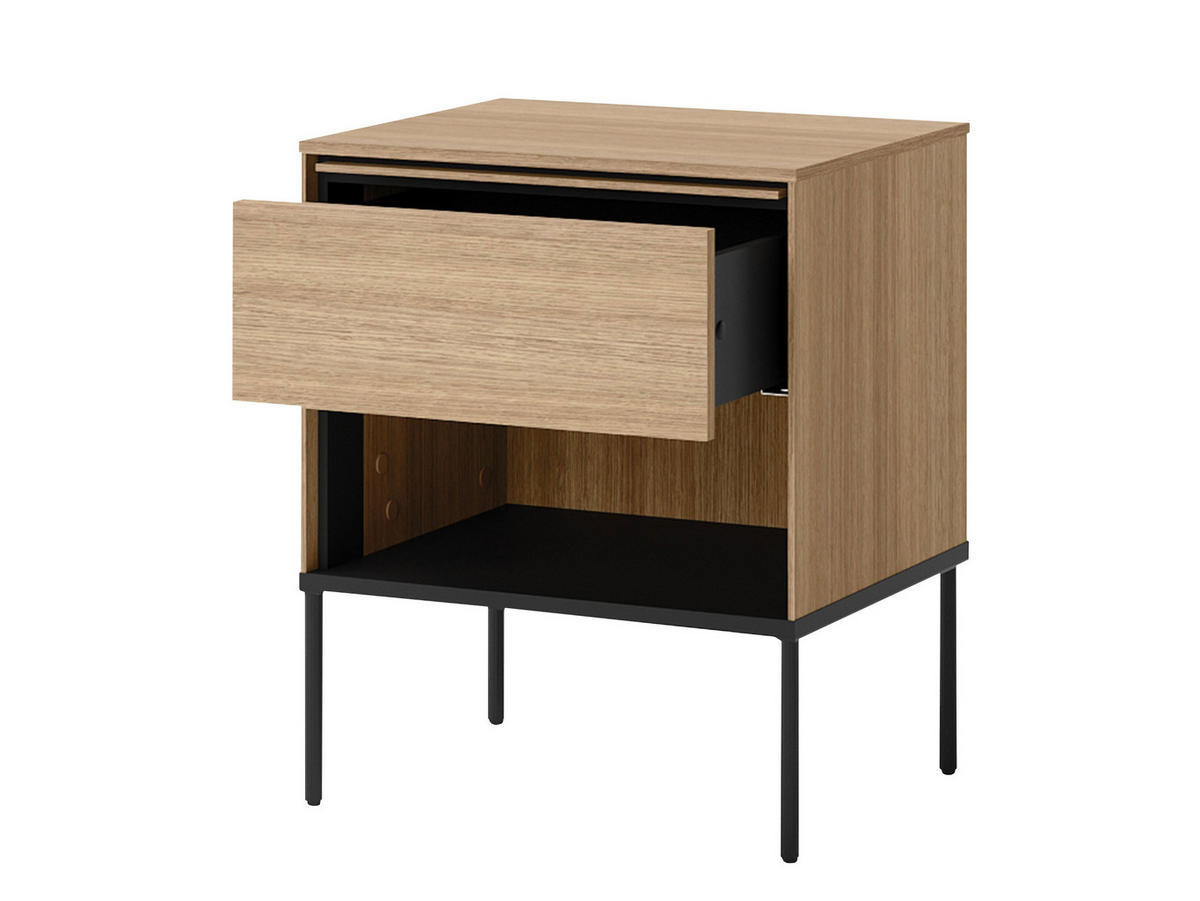 NACHTTISCH 1S Visso VI-10 - Eichefarben/Schwarz, Holzwerkstoff/Metall (51/62/41cm) - MIRJAN24