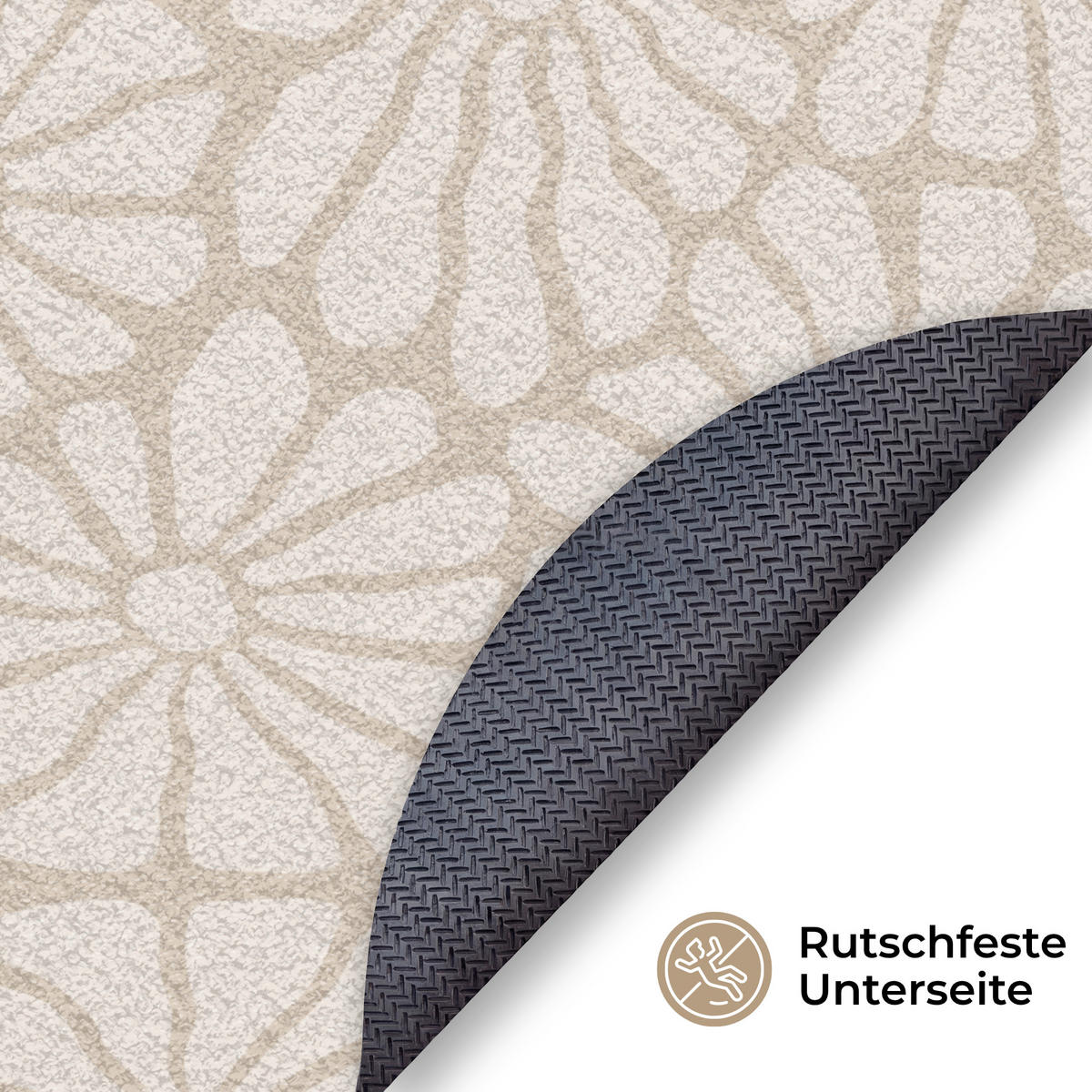 ROHOŽKA Květinový - Potisk - Béžový - Hnědý - Minimalistický 90x90 cm - písková barva, textil/umělá hmota (90/0.4cm) - MuchoWow