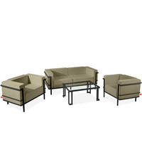 GARTENLOUNGE-SET TRIGLO 4-tlg., 1x Tisch, 2x Sessel, 1x Sofa 2-Sitzer, Modern, Dunkelgrau/Beige - Dunkelgrau/Beige, Textil/Metall - KONSIMO®