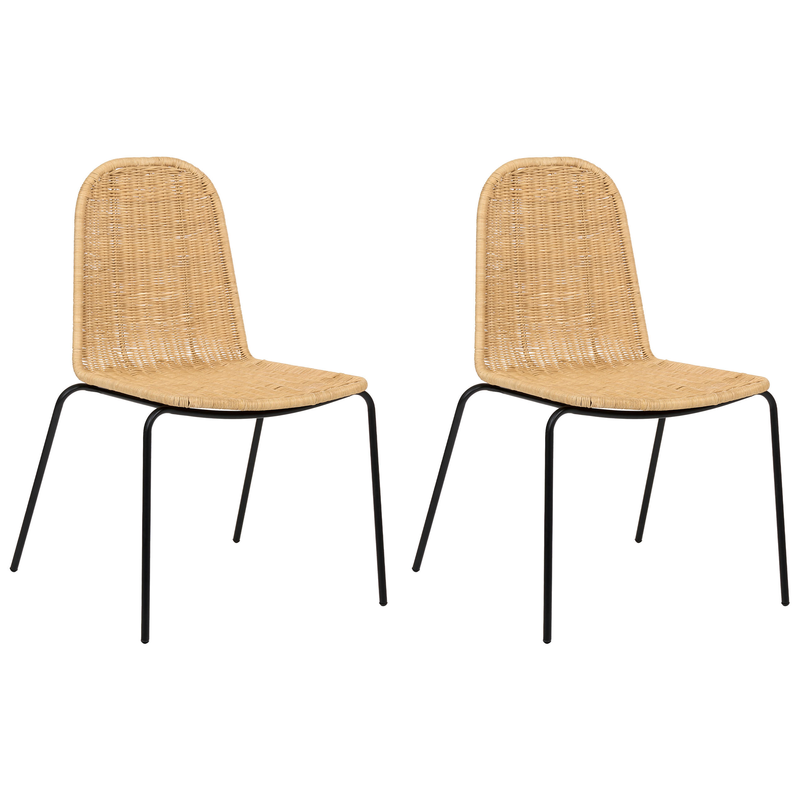 ESSZIMMERSTUHL 2er Set Rattan Naturfarben Roxton - Naturfarben, Naturmaterialien (56/85/54cm) - Beliani