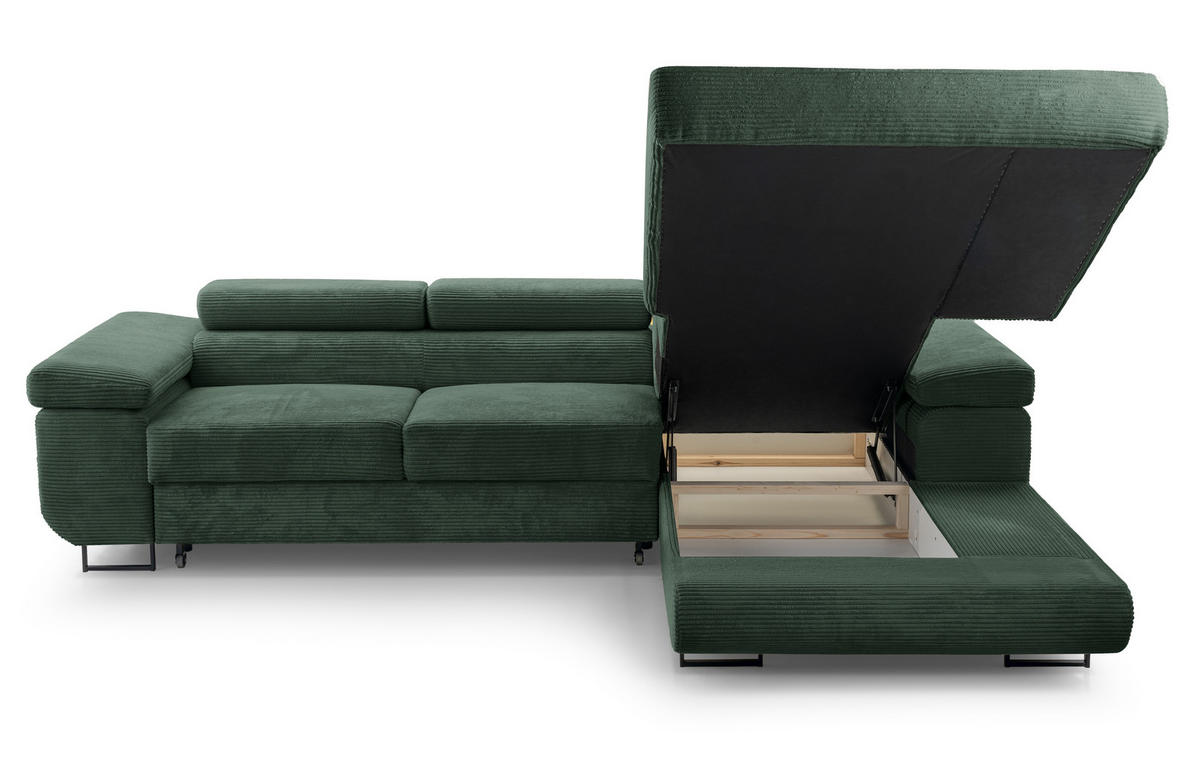 ECKSOFA L Form Arborio Dunkelgrün 280/203/90 cm Rechts mit Schlaffunktion - Dunkelgrün/Schwarz, Textil/Metall (280/203cm) - AX Living