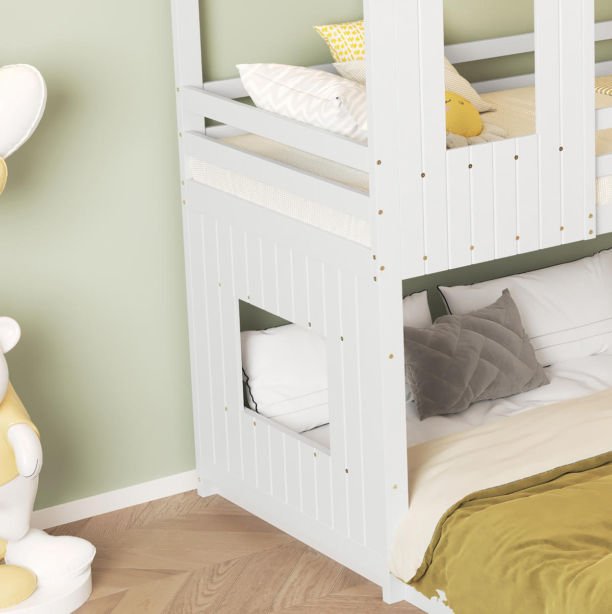 ETAGENBETT aus Kiefer und MDF 90x200/140x200 cm Weiß mit Rutsche, Leiter und Hausbett-Design - Weiß, Holzwerkstoff (90/200cm) - Modfu