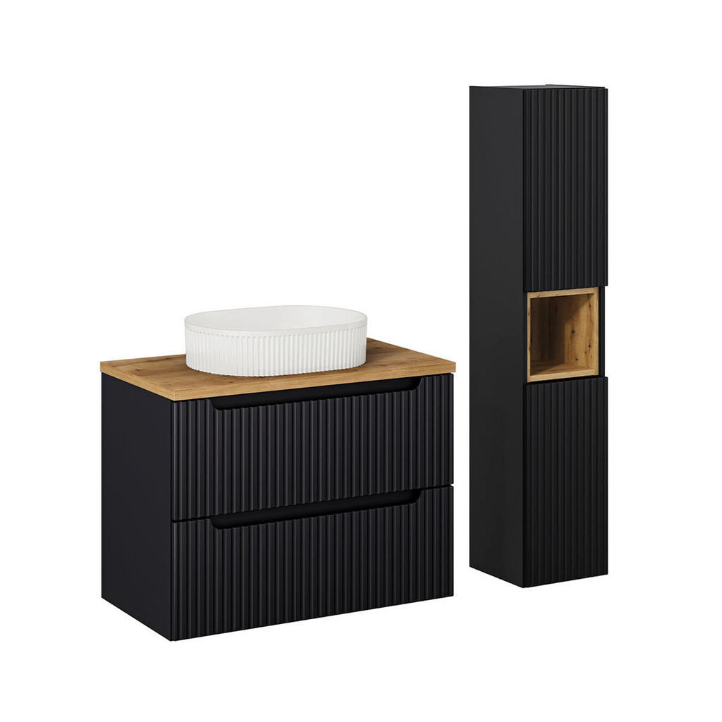 Petits-meubles KOUPELNOVÝ NÁBYTEK 80.4cm Riva 2er-Set Černá a dřevěná