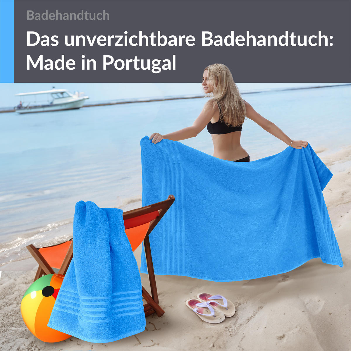 BADETUCH London Capri Blau 2er Set 100x150 - Pastellblau, Textil (100/150cm) - Lashuma